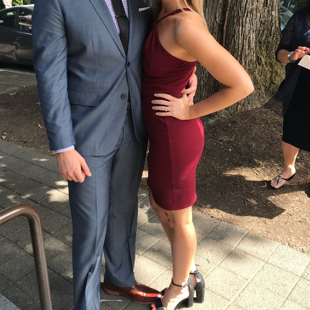 Burgundy Bodycon Midi Dress